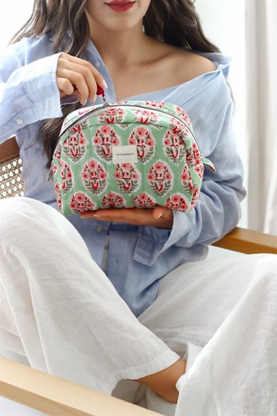 HİNT KUMAŞI MAKYAJ ÇANTASI & CLUTCH  *Pastel yeşil & Bordo*
