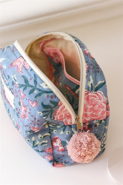 HİNT KUMAŞI MAKYAJ ÇANTASI & CLUTCH *indigo mavi & pudra*