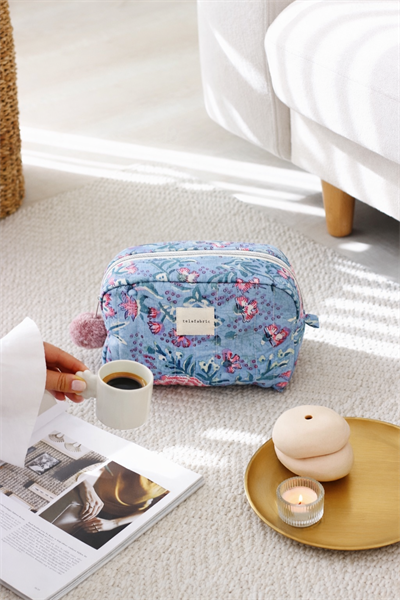 HİNT KUMAŞI MAKYAJ ÇANTASI & CLUTCH *indigo mavi & pudra*