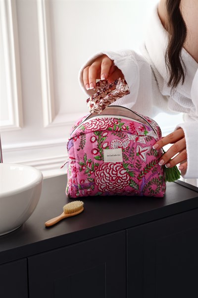 HİNT KUMAŞI MAKYAJ ÇANTASI & CLUTCH *pudra çiçekli*