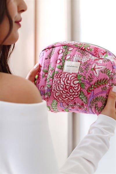 HİNT KUMAŞI MAKYAJ ÇANTASI & CLUTCH *pudra çiçekli*