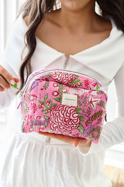 HİNT KUMAŞI MAKYAJ ÇANTASI & CLUTCH *pudra çiçekli*