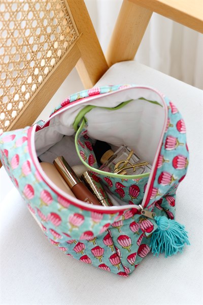 HİNT KUMAŞI MAKYAJ ÇANTASI & CLUTCH *turkuaz & pembe*