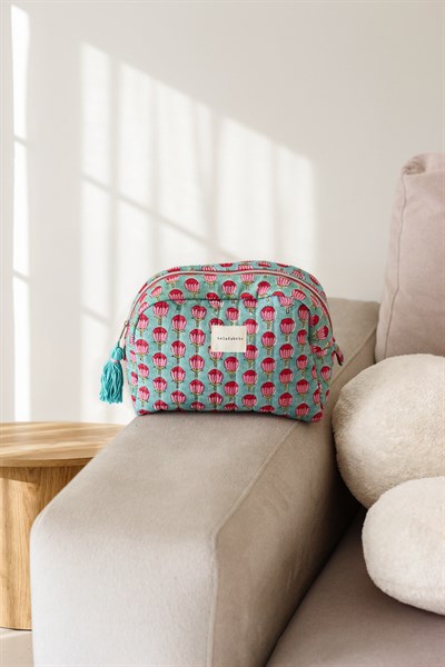HİNT KUMAŞI MAKYAJ ÇANTASI & CLUTCH *turkuaz & pembe*