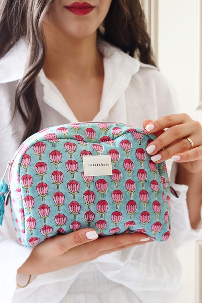 HİNT KUMAŞI MAKYAJ ÇANTASI & CLUTCH *turkuaz & pembe*