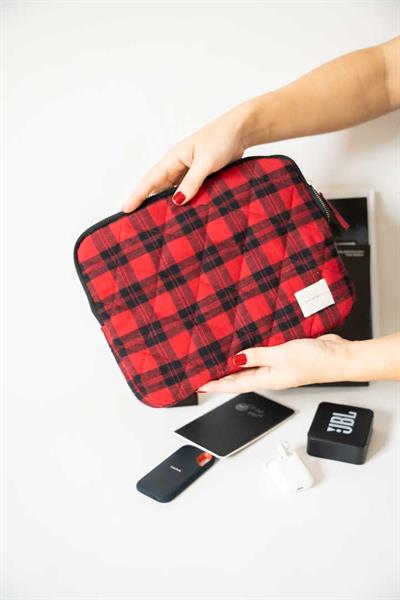 KIRMIZI SİYAH EKOSE EL YAPIMI iPAD VE TABLET ÇANTASI