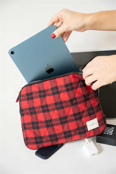 KIRMIZI SİYAH EKOSE EL YAPIMI iPAD VE TABLET ÇANTASI