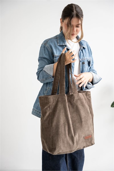 VİZON %100 PAMUK KADİFE TOTE ÇANTA