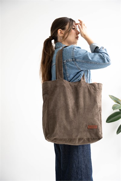 VİZON %100 PAMUK KADİFE TOTE ÇANTA