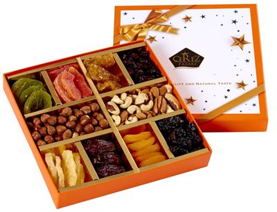 Spesiyal Kuruyemiş ve Kuru Meyveler Hediyelik Turuncu Kutuda 650gr