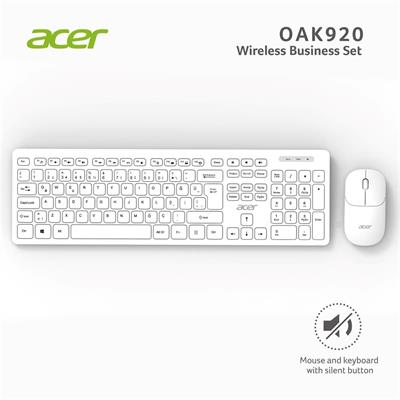 Acer OAK-920  Beyaz Kablosuz Sessiz Tuşlu  2.4Ghz Klavye Moue Set Beyaz (Mouse 1200Dpı) Caps Lock