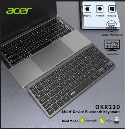 Acer OKR220 Siyah MultiDevice Dual Mode 2.4GHZ Bluetooth Klavye (Smart Tv)(Android)