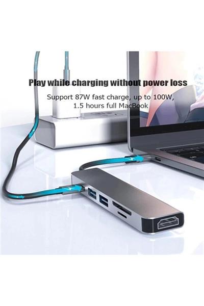 Daytona Hc-13C  Type-C To 2- USB 3.0 Sd Tf 4K Hd 1080P HDMI Pd Kart Okuyucu Çevirici Hub