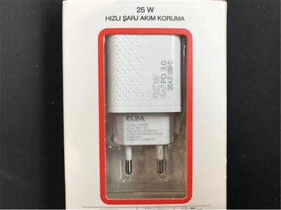 Elba ELB42 Beyaz 25W Şarj Kafa+ İphone Kablo USB-C PD3.0-QC4.0(Akım Koruma-Hızlı Şarj-)