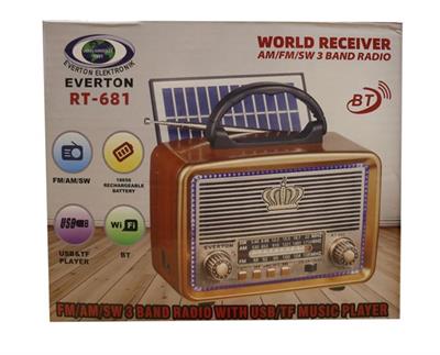 Everton RT-681  Solarlı,Ledli, Şarjlı Nostaljik Radyo (FM-AM-SW-USB-TF)