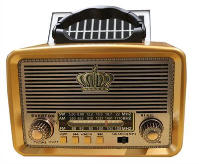 Everton RT-681  Solarlı,Ledli, Şarjlı Nostaljik Radyo (FM-AM-SW-USB-TF)