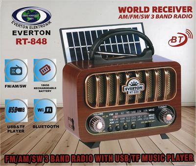 Everton Rt-848 Güneş Enerjili Panelli Bluetooth Fm-usb-Tf Card-Aux Nostaljik Radyo