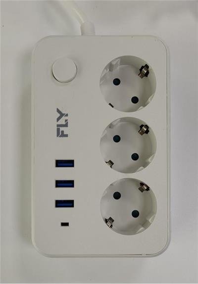 Fly 3406-01 3lü Anahtarlı 2.1A 3Usb Şarj Çıkışı 2mt Anahtarlı  Akım Korumalı Priz Çocuk Koruması