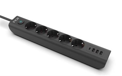 INCA IPW-44TU 5li 1,5mt Siyah 3Usb+Typ-C Akım Korumalı  Led Tuşlu Priz