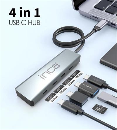 Inca ITPT-4TX 4 Port Type-C 3.1 Veri ile3.1 10 Gbps Type-C Çoklayıcı Kablo uzunluğu 15cm