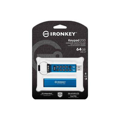 Kingston IKKP200-64GB 64GB IronKey Keypad 200, FIPS 140-3 Lvl 3 (Pending) Flash Bellek