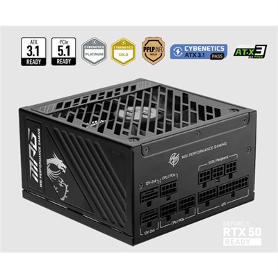 MSI PSU MPG A1250GS PCIE5 1250W 80+ GOLD ATX 3.1 PCIE 5.1 2X 12V-2X6 POWER SUPPLY