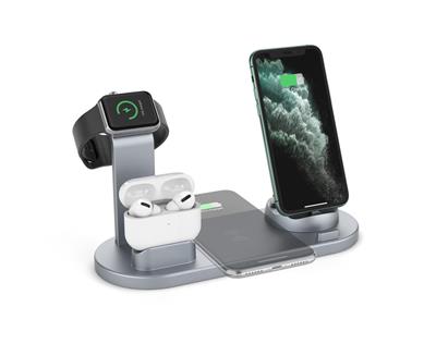 Qgeem QG-WC03SG 10W 4in1 Univer Kablosuz QC3.0  Apple&And Uyumlu 2xTelefon,iwatch,Earpods Uzay Gri