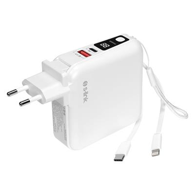 S-link G150 15000mAh Lightning+Type-C Kablolu Powerbank Beyaz PD22.5W LCD AC Prizli  Pil Şarj Cihazı