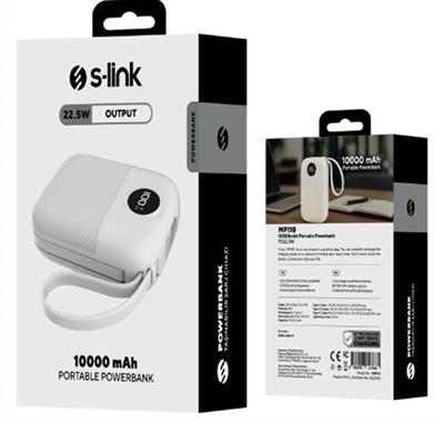 S-link MP110 10000mAh PD22.5W Type-C+Lightning Kablolu Beyaz  Pil Şarj Cihazı Powerbank