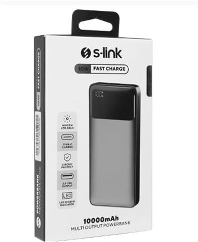 S-link P107 10000mAh Type-C 10W Siyah Gizli LED Taşınabilir Pil Şarj Cihazı Powerbank
