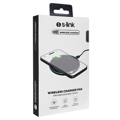 S-link SL-CWF65 Mobil Telefon Uyumlu 15W LED Logo PRM Siyah Kablosuz Şarj Cihazı