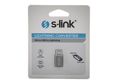 S-link SL-TA20M Gümüş Metal Gövde MicroUSB 5pin F to Lightning M Çevirici