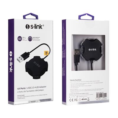 S-link SW-U212 Siyah Usb 2.0 4 Port Hub Kablolu Çevirici Adaptör