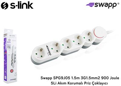 S-link Swapp SPG9J05 1.5m 3G1.5mm2 900 Joule 5Li Akım Kor. Priz Çoklayıcı