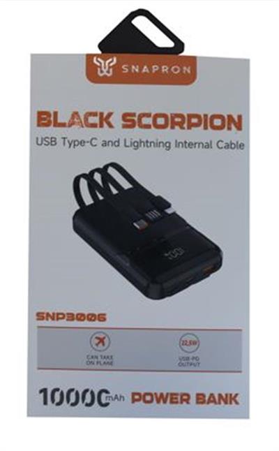 SnapMax SNP-3006 10.000 mah Hızlı Şarj LED Göstergeli 3in1 Dahili Kablolu Powerbank