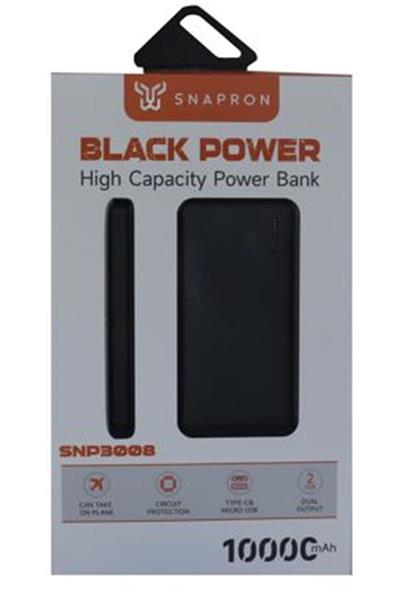 SnapMax SNP-3008 Siyah 10.000 mah Powerbank 2x USB Çıkışlı 1 Type-C ve 1 Micro Girişli