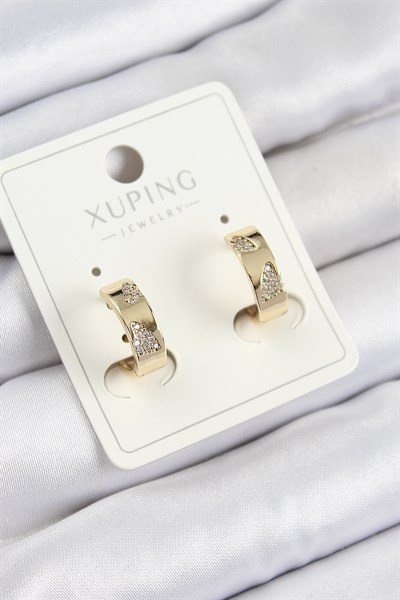 Xuping Zirkon Taşlı Desenli Halka Model Gold Renk Kadın Küpe