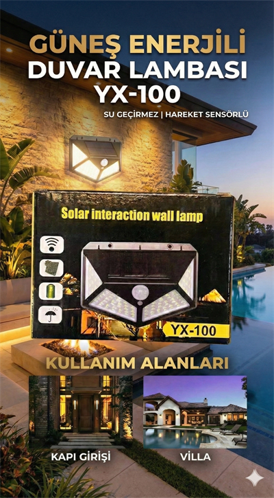 100 Led DIŞ Mekan Solar Aydınlatma Fotoselli Solar Lamba Hareket Sensörlü