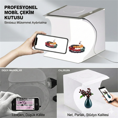 20 x 20 CM Profesyonel Stüdyo Led Işıklı Çift Sıra Ürün Fotoğraf Çekim Çadırı