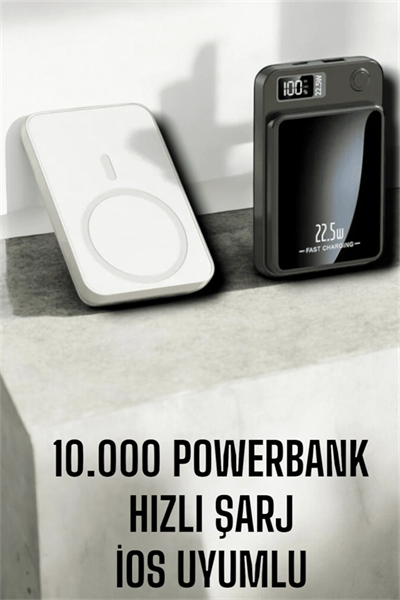 22.5W Magsafe Kablosuz Şarjlı Powerbank Dijital Ekran ve Hızlı Şarj