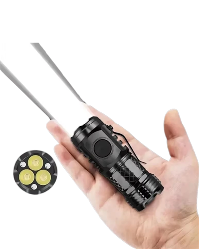 3 LED El Feneri 5 Modlu Güçlü Aydınlatma ve Metal Klipsli