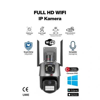 3 MP + 3 MP Çift Lens Wi-Fi TF Kart Girişli Güvenlik Kamerası