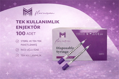 32G x 8MM 0,5 ML Tek Kullanımlık Hassas Uçlu İnsülin Enjektörü 100 Adet 1 Kutu