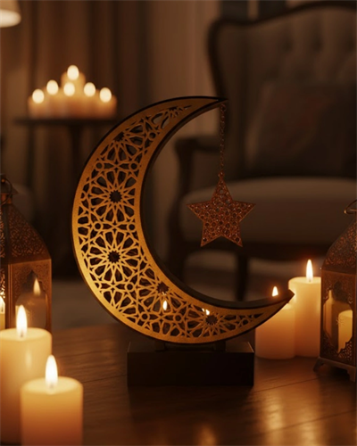 3D Hilal Yıldız Dekoratif Obje 23x23 cm Modern ve Manevi Tasarım