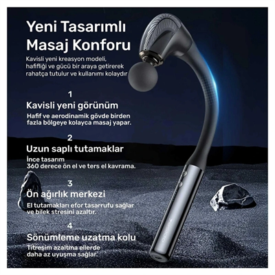 4 Başlıklı Uzun Saplı Ergonomik Profesyonel Sporcu Masaj Tabancası
