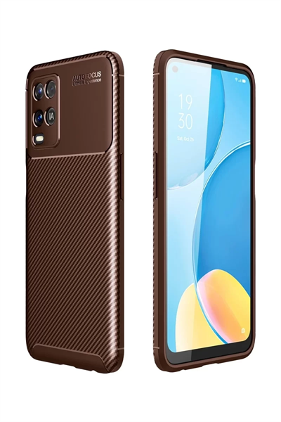 A54 4G Kılıf Auto Focus Karbon Kapak - Kahverengi