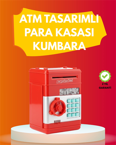 ATM Görünümlü Kırmızı Elektronik Şifreli Kumbara