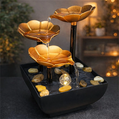 Altın Çiçek Tasarımlı LED Işıklı Su Şelalesi