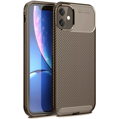 Apple iPhone 11 Kılıf Auto Focus Karbon Kapak - Kahverengi
