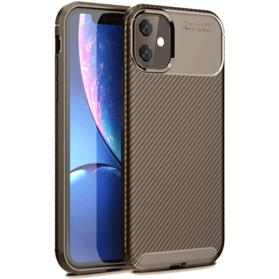 Apple iPhone 11 Kılıf Auto Focus Karbon Kapak - Kahverengi